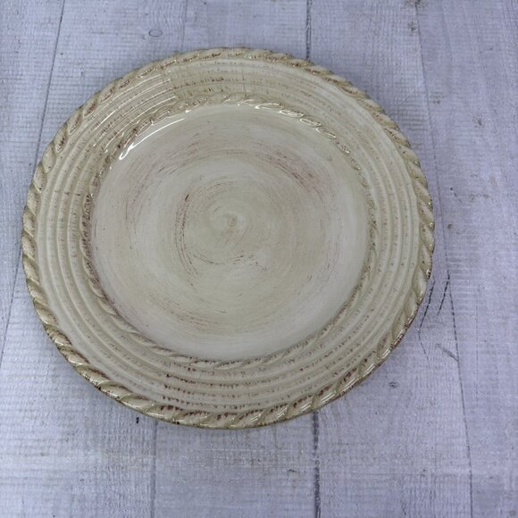 Roscher & Co BELLINI CREAM Embossed Rope Ring Earthenware Salad Plates Set 4 - Picture 8 of 16
